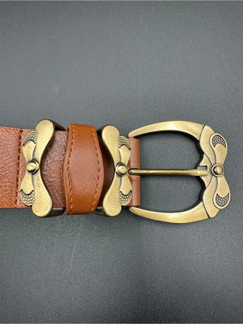 Betsey Johnson Vintage Cognac Leather Belt –Brass Buckle, Size M-Like New Cond